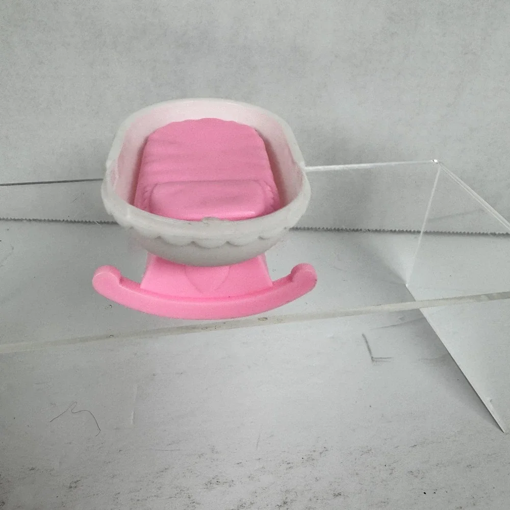 Vintage ARCO Pink and White Rocking Dollhouse‎ Cradle Bed Miniature Furniture